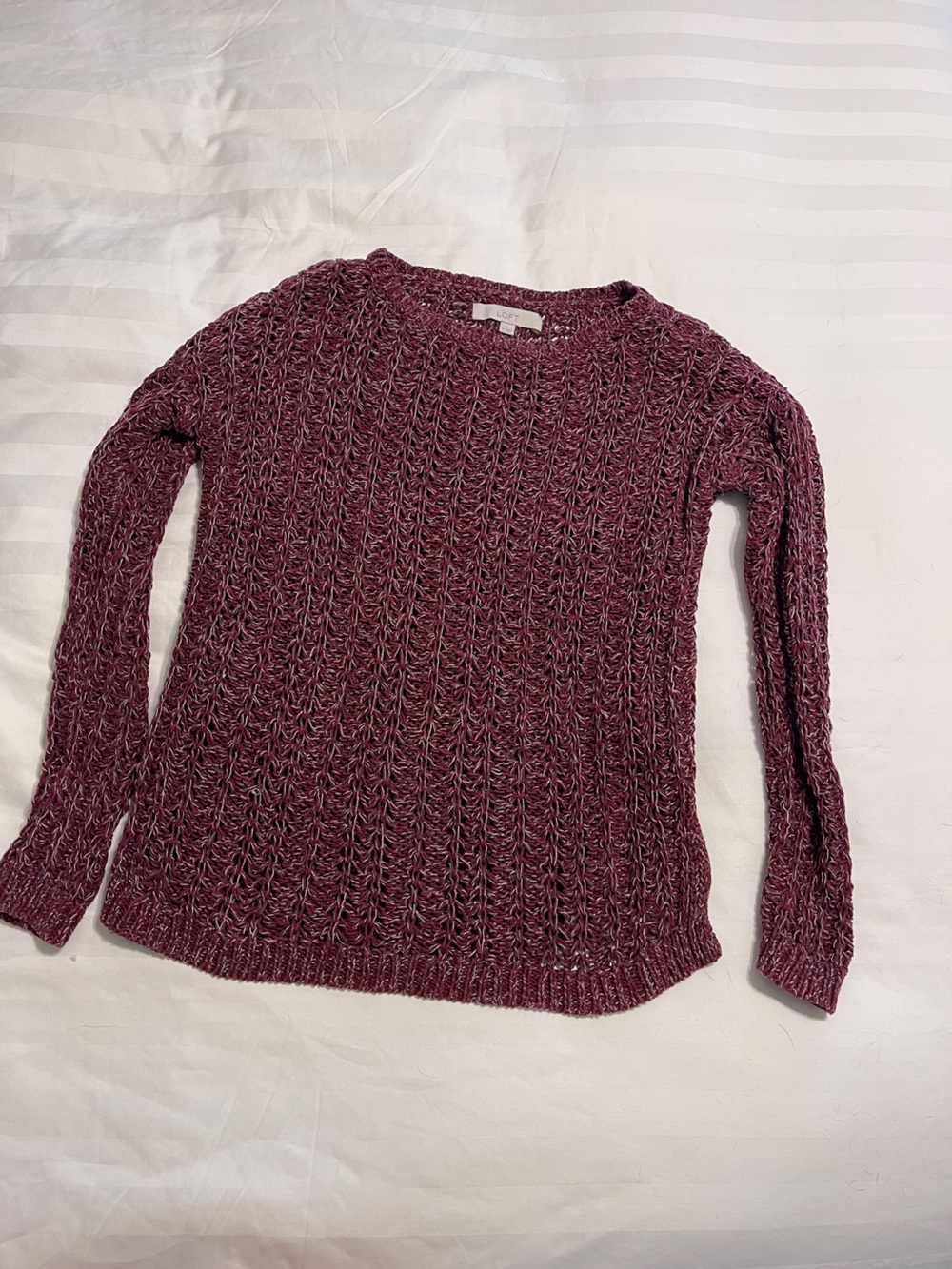 LOFT Women's Marled Plum Open-Knit Sweater